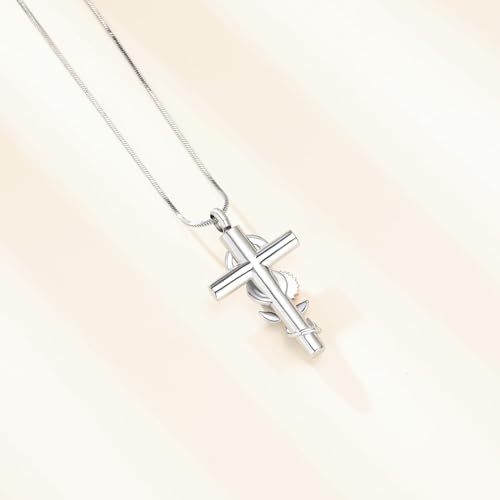 Cross Sunflower Cremation Jewelry Infinity Urn Necklace for Ashes for Men Women Stainless Steel Butterfly Memorial Ashes Pendant Necklace Keepsake Jewelry Rose-purple