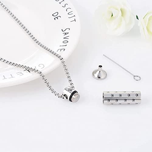 MOROTOLE Dog Urn Necklaces For Ashes Paw Print Ashes Urn Pendant Necklace Cylinder Cremation Necklace For Pet Ashes Urn Necklace For Puppy Pet Memorial Keepsake Jewelry Set-blacksilver