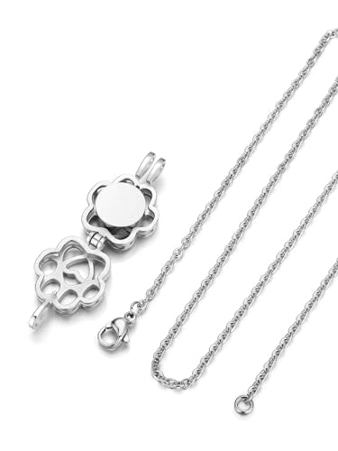 Pet Cremation Jewelry For Ashes Stainless Steel Pet Paw Memorial Locket Urn Necklace For Dog Cat Mini Case Inside Memorial Keepsake Cremation Jewelry Women Men Silver