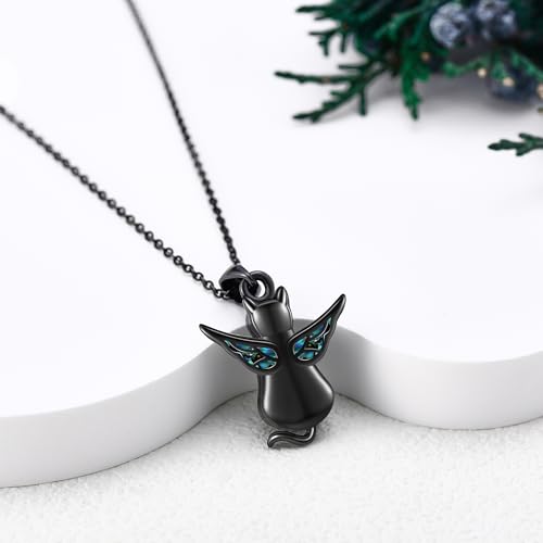 YAFEINI Urn Necklace for Ashes 925 Sterling Silver Black Cat Cremation Jewelry Memorial Keepsake Jewelry with Funnel Filler for Women
