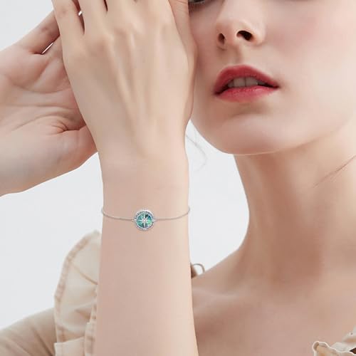 Compass Urn Bracelet for Ashes 925 Sterling Silver Cremation Keepsake Pendant Locket Bracelet for Women Mom