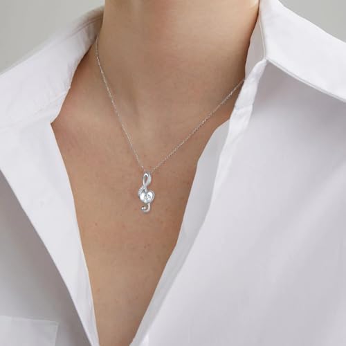 VONALA Music Necklace 925 Sterling Silver Music Note Heart Pendant Musical Necklace Cubic Zirconia Musical Jewellery Gift for Women Girls Music Note Urn