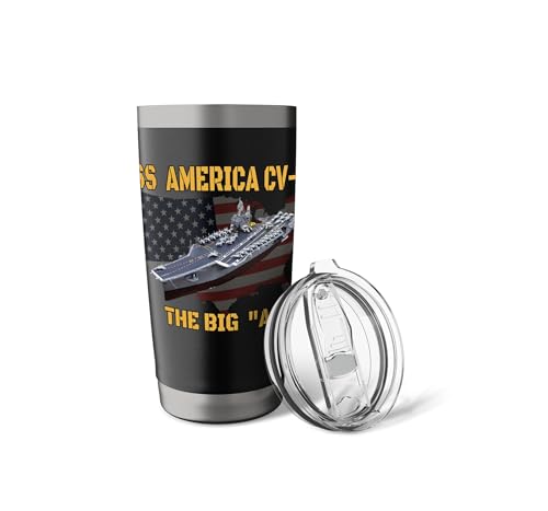 Aircraft Carrier USS America CV-66 Veterans Day Father's Day Stainless Steel Insulated Tumbler Black 20 Ounces