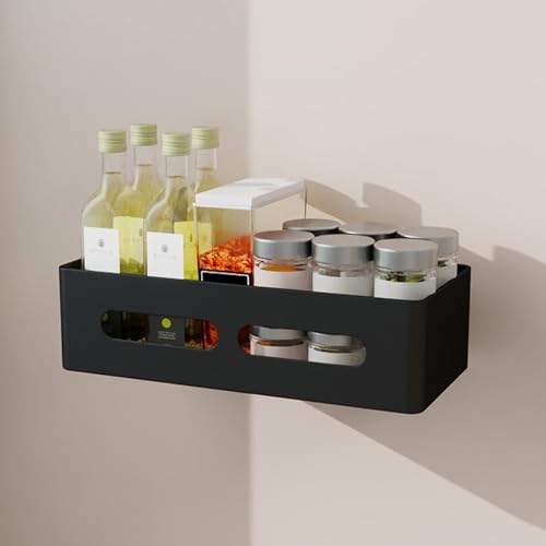 Magnetic Spice Storage Refrigerator Rack Seasoning Organizer Wall-Mounted Shelf with Hook for Kitchen Bathroom Organization (6, Black) 6