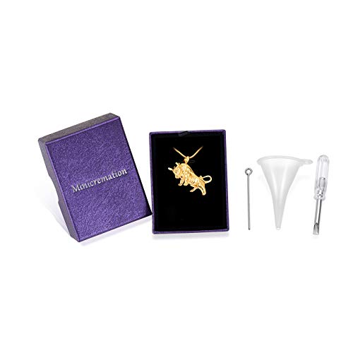 Bullfight Shaped Cremation Urn Necklace for Ashes Memorial Pendant Necklace for Men,Cremation Jewelry for Dog's Cat's Ashes Gold