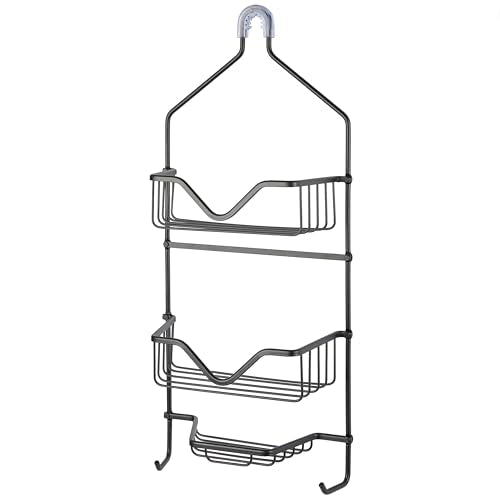 Bath Bliss 3 Tier Aluminum Shower Caddy | 2 Shelves | 1 Soap Dish | 2 Razor Hooks | Bathroom Storage | Holds Large Bottles | Black