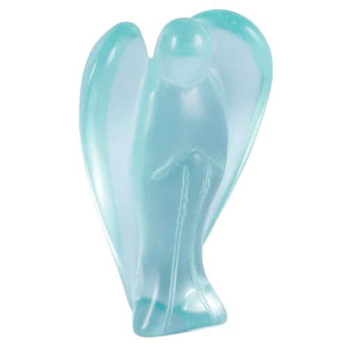 SUNYIK 3" Hand Carved Blue Glass Guardian Angel Figurine Blue Crystal Galss 3 inch
