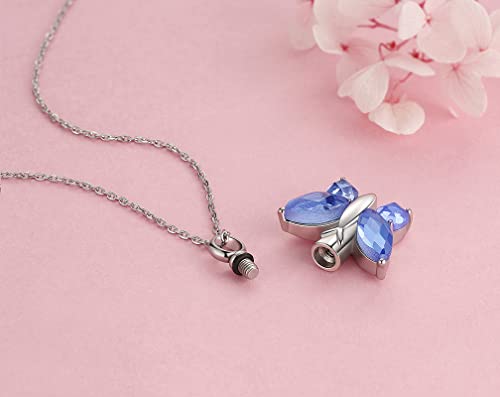 Butterfly Urn Necklace for Ashes Stainless Steel Silver Cremation Jewelry Keepsakes Pendants in Memory of Lost Loved One … L Blue
