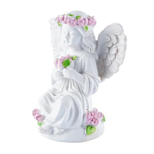 Guardian Angel Statue Angel Figurines with Pink Tulips Sitting With Tulip