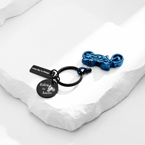 zeqingjw Motorcycle Cremation Urn Keychain for Ashes for Men's Ashes Keepsake Motor Urn Key Chain Cremation Jewelry Blue