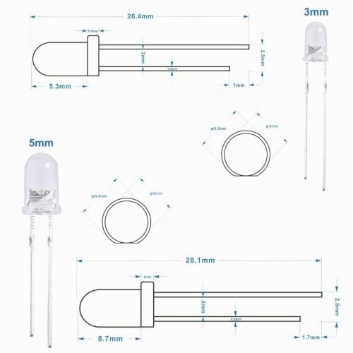 ELEGOO 600x Light Emitting Diode Kit, 3mm/5mm, Diffused and Clear, 5 Colors | Compatible with Arduino and associated development software for maker and DIY projects LED600
