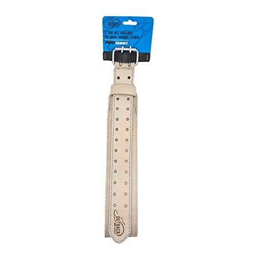 OX Pro white leather tool belt, 3 inches wide, adjustable size 34–44 inches