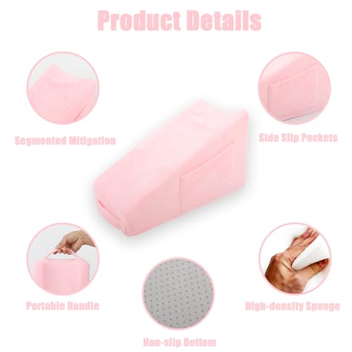Sexysamba Arm Pillow Arm Elevation Pillow with 5 Pockets for Post Surgery Support Pillow for Elbow Arm Rest Wedge Pillow Shoulder Surgery Pillow with Removable Non-Slip Bottom Pillow Case - Pink 15.57"x9.4"x7.9"