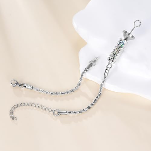 POPLYKE Dragonfly/Cross/Celtic/Hummingbird/Sunflower Bee/Sunflower/Lotus/Mountain/Tree of life Urn Bracelet for Ashes 925 Sterling Silver Abalone Shell Cremation Jewellery For Women 2 Dragonflys