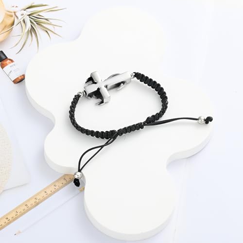 XSMZB Fish Hook Cross Urn Bracelet for Ashes of Loved One Deer Antler Keepsake Ash Bracelets Adjustable Cremation Jewelry Memorial Bangle Silver-Black