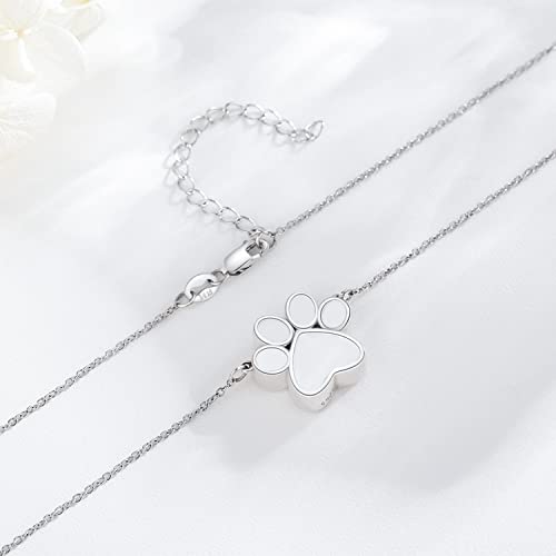 Dog Paw Print Cremation Jewellery for Ashes 925 Sterling Silver Pet Dog Urn Necklace for Ashes Keepsake Pendant Necklace Cat Memorial Gifts for Women Girls