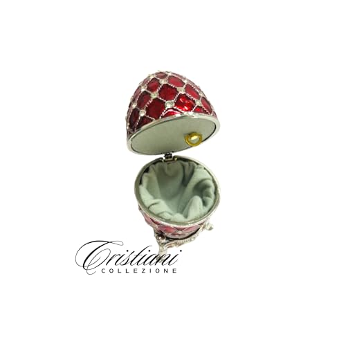 Rhodium Plated Peweter Musical Egg Trinket Box, Red Enamel with Austrian Crystals, 2.5 x 2.5 x 4 inches