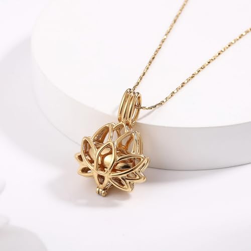 INBLUE Lotus Flower Ashes Pendant with Mini Urn Locket Necklace for Women Customized Text Cremation Jewelry for Ashes Memorial Keepsakes for Ashes of Loved One 02-Gold