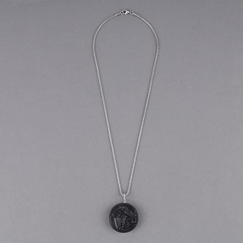 COAI Religious Jewelry St. Michael Necklace Black Obsidian Necklace for Men 22"(55cm)