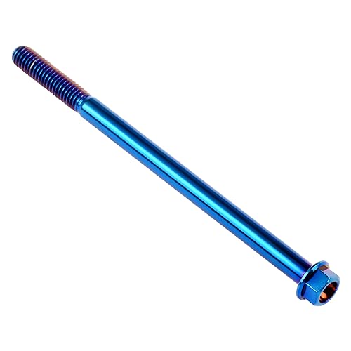 Wanyifa blue titanium Ti flange M6 hex bolt screw, M6x100mm crescent head thread close-up