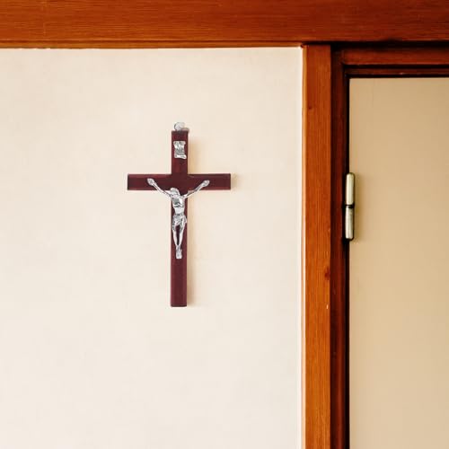 Wooden Handheld Prayer Cross, 4.7 Inch Jesus Cross with Velvet Bag Red 4.7"X2.7"