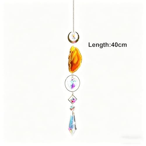 Crystal Suncatcher Hanging for Window, Tree of Life Sun Catcher with Prisms and Agate Slices, Garden Suncatchers for Home Outdoor Wedding Decor, Lemon Yellow