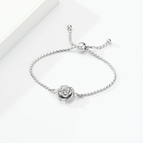 Roseflower Urn Bracelet for Ashes for Women Adjustable Bangle for Ash Hold Silver