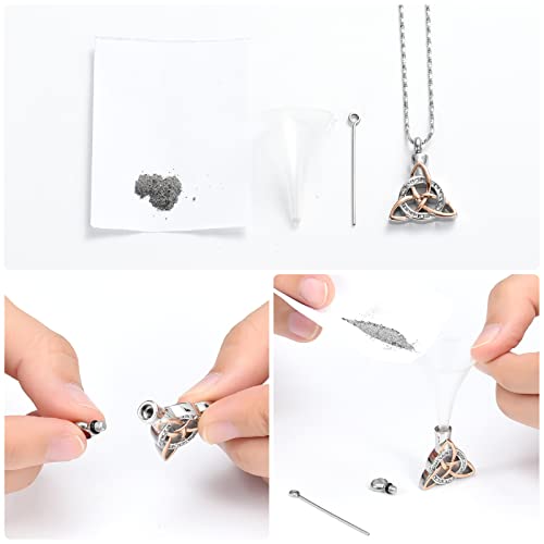 Yinplsmemory Cremation Jewelry Celtic Knot Urn Necklace for Ashes Stainless Steel Triangle Vintage Crystal Circle Ashes Keepsake Necklace Silver with rose gold