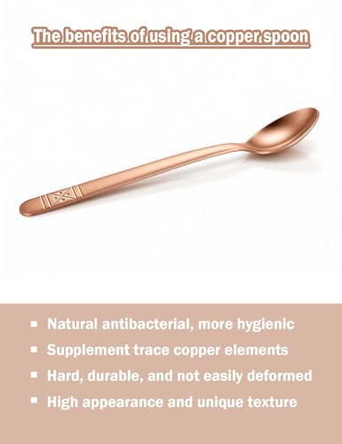 6.5-Inch Pure Copper Spoon, 100% Hand Forged Oriental Copper Spoon, Suitable for Family Gatherings, Restaurants, Desserts, Sugar, and Coffee (2) 2
