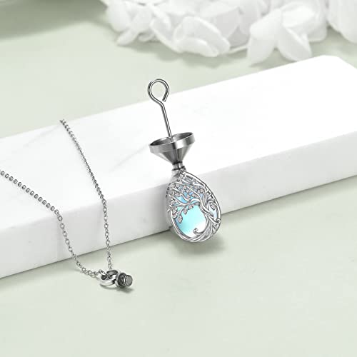 ONEFINITY Tree of Life Urn Necklaces for Ashes 925 Sterling Silver Tree of Life Crystal Cremation Jewelry for Ashes Memory Jewelry for Women Men Moonstone