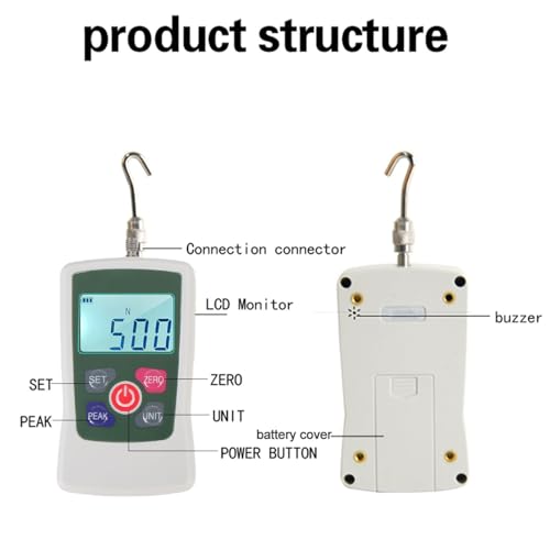 Digital Force Gauge, 100N Portable Pressure Stick Gauge, Push and Pull Tester with Units N Lb Kg Oz, Memory Housing, Automatic Backlit LCD, Auto Off, Buzzer Alarm Function, 1%