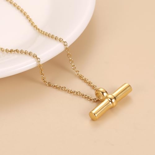 Ashes Necklace For Women Stainless Steel Minimalist T Bar Cremation Urn Jewelry Hold Loved Ones/Pet Ashes Keepsake Memorials Gold