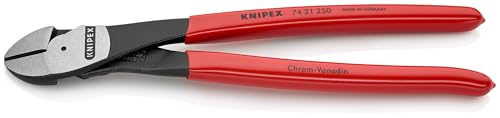 KNIPEX 74 21 250 high leverage angled diagonal cutters, side-cutting pliers with red and blue handles