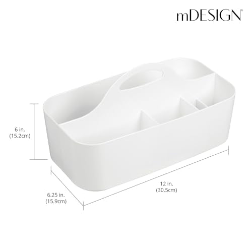 mDesign Bathroom Shower Caddy Tote for Shampoo, Soap, Razors - Medium, White