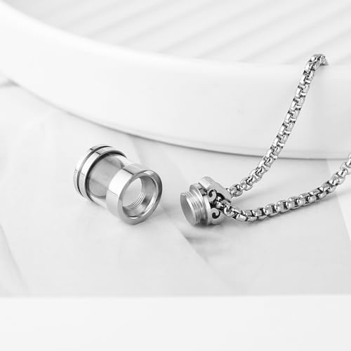 STWTR Stainless Steel Glass Transparent Urn Pendant Pet Urn Necklace that Can Be Opened for Both Men and Women Silver