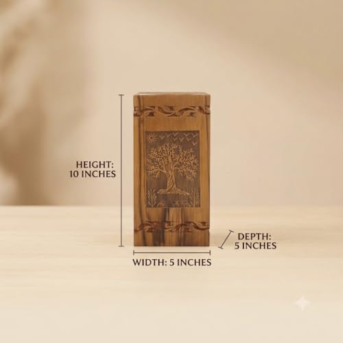 Wooden Cremation Urn for Human Ashes, Tree of Life Memorial Urn for Adults