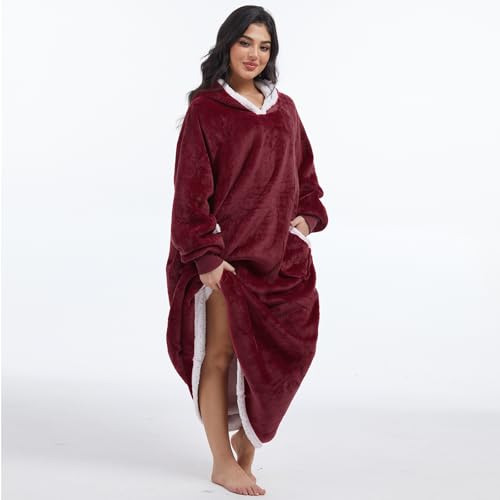 ForBaysy Oversized Wearable Blanket Long Hoodie for Adults Thick Sherpa Fleece Sweatshirt with Giant Pockets Rossi
