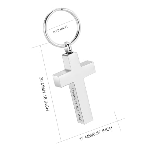 Cross Urn Keychain for Ashes - Cremation Pendant for Men Women - Memorial Jewelry Holder for Human Ashes Silver