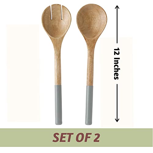 Folkulture Wooden Salad Servers, Set of 2, Salad Tongs for Serving Gray 12 inch