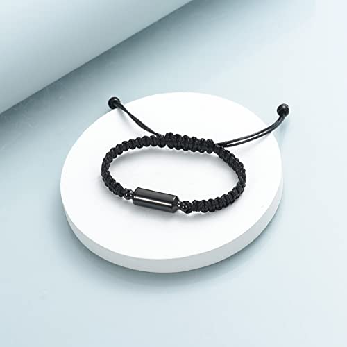 Imrsanl Stainless Steel Cremation Jewelry Urn Bracelet for Ashes - Cylinder Urn Bangles for Human Ashes - Memorial Ashes Keepsake Jewelry for Men Women Rope Bracelet-Black