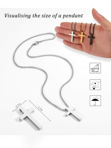 Aretas Stainless Steel Cross Pendant Necklace for Men Boys, Christian Confirmation Baptism Cross Chain with 16-24 Inches Jewelry Easter Gifts 18inch Silver