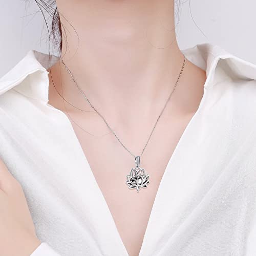 Imrsanl Cremation Jewelry for Ashes - Lotus Flower Ashes Pendant Necklace with Mini Keepsake Urn Memorial Ash Jewelry Silver
