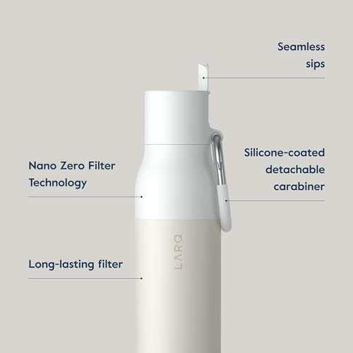 LARQ Bottle Filtered – Insulated Stainless Steel Water Bottle with Filter Straw, Removes Chlorine, PFAS Lead, BPA-Free Leak Proof Flip Top, 24h Cold for Travel Gym Office, 25 oz, Granite White 25 Ounces