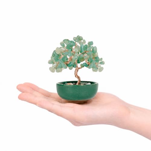 Green Handmade Quartz Crystal Tree – Home/Office Healing Decor, Chakra-Theme Good Luck Gift for Women's Birthday Green