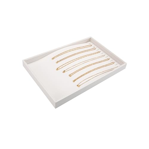 Polmart Stackable Necklace & Jewelry Organizer/Storage/Display Trays, White Leatherette (2-Pack) White Leather