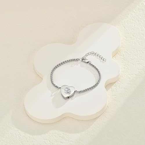 Heart Urn Bracelet for Ashes for Women Men Stainless Steel Cremation Jewelry Memorial Link Bangle Keepsake Gift for Human Pet Ash Silver-Always