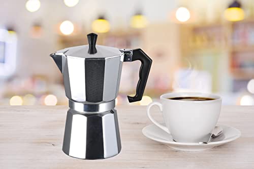 J&V TEXTILES Stovetop Espresso and Coffee Maker, Moka Pot for Classic Italian and Cuban Café Brewing, Cafeteria, (9-Cup) 9-Cup