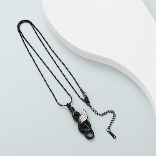 Imrsanl Music Note Urn Necklace for Ashes Musical Symbol with Wing Memorial Pendant Cremation Jewelry for Women Men Ashes Holder Funeral Keepsake Black