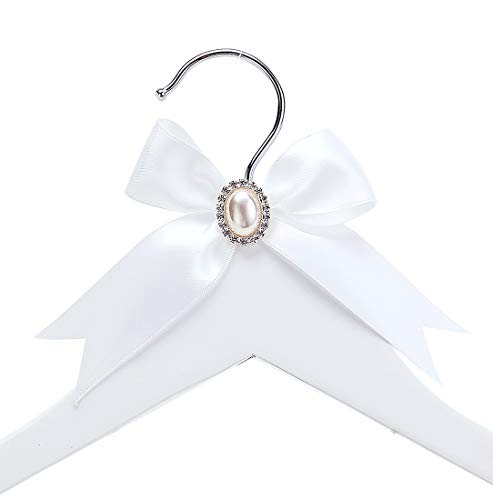 White Solid Wood Bridal Dress Hanger with Lady Wire Lettering for Bridal Wedding Party Gift (Rose Gold line White Hanger)
