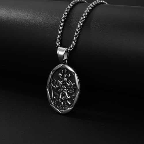 Oidea Saint Christopher Necklace: St Christopher Necklace for Men Women Stainless Steel Bless Safety Medal Pendant Religious Amulets Jewelry Gifts for Parent Family Friends silver